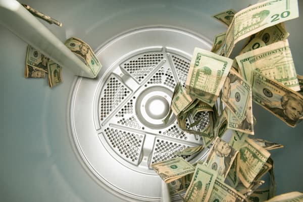 Dollar bills inside of a dryer